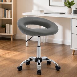 Adjustable Height Rolling Office Chair in Grey Faux Leather