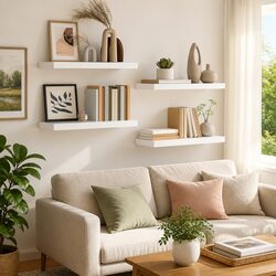 4-Piece White Floating Wall Shelf Set with Invisible Mounting