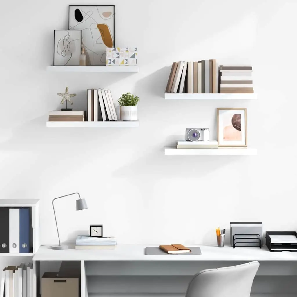 Floating Wall Shelves Invisible Mounting System 60 x 23.5 x 3.8 cm White High Gloss 4 Piece