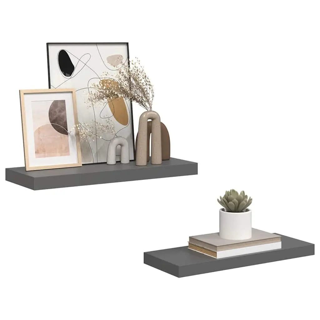 Floating Wall Shelves 2 pcs Grey Display Shelf Home Storage Decor 60x23.5x3.8cm