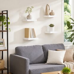 Set of 4 Floating Wall Shelves - White Display Rack