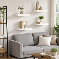 4-Piece Floating Wall Shelves in White with Metal Frame