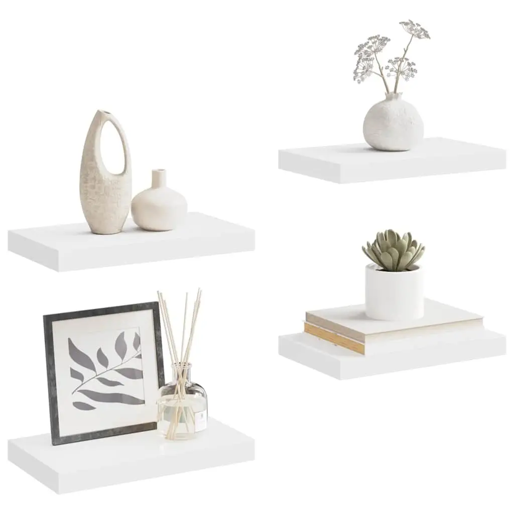 Floating Wall Shelves Set 4 Piece Invisible Mounting System White Display Storage Ledges