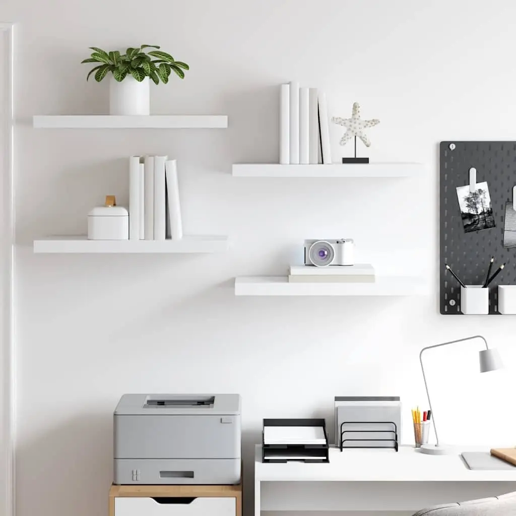 Floating Wall Shelves 4 Piece Set White Display Ledge Storage Organizer Decor