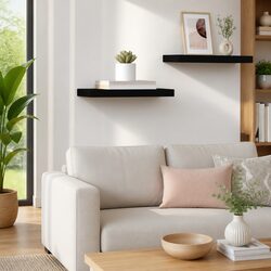 Wall Shelf in Black MDF and Metal Frame for Display