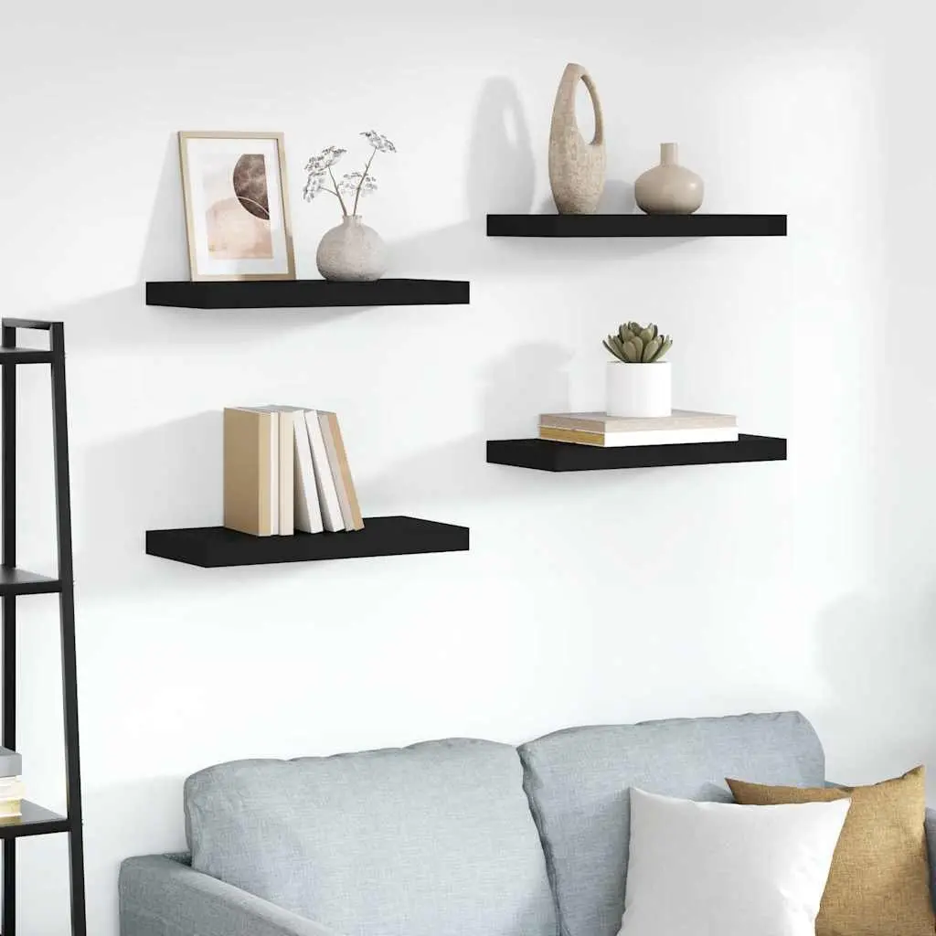 Wall Shelves Set Black Floating Display Shelves Modern Home Storage 50 x 23.5 x 3.8 cm