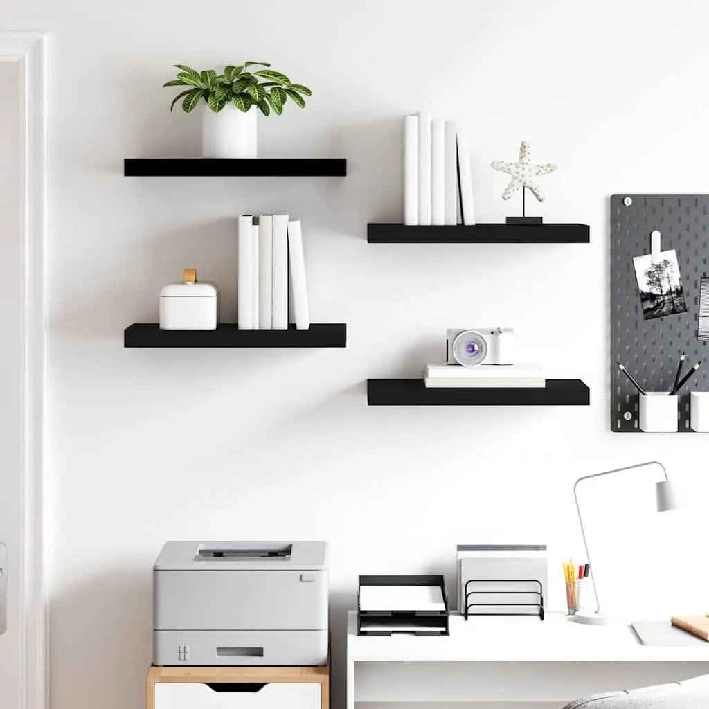 Wall Shelves Set Black Floating Display Shelves Modern Home Storage 50 x 23.5 x 3.8 cm