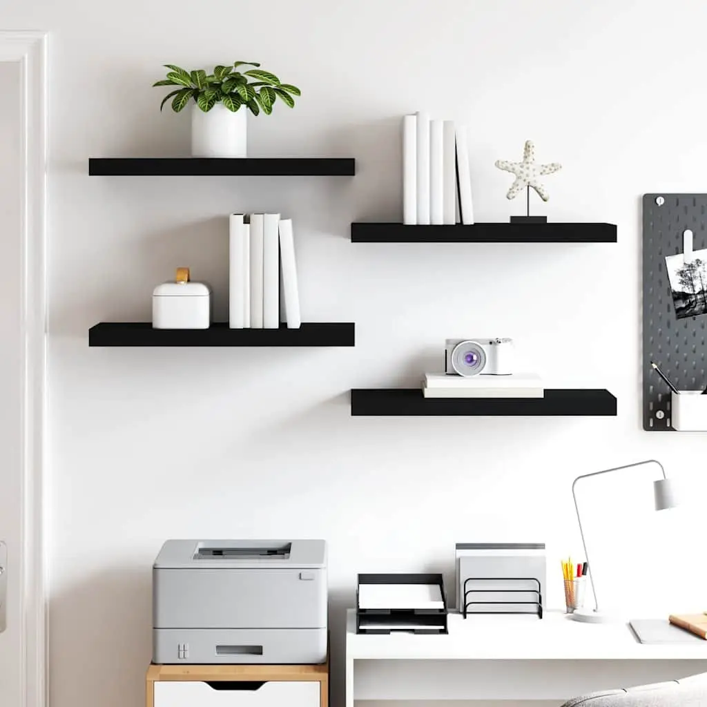 Wall Shelves Floating Display Black MDF 4 Piece Storage Rack