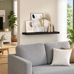 Floating Wall Shelf Black MDF and Metal Frame 80x23.5cm