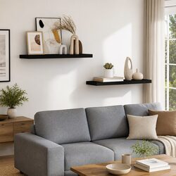 Set of 2 Black Floating Wall Shelves 80x23.5x3.8 cm