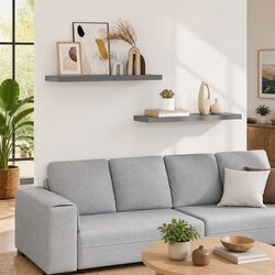 Grey Floating Wall Shelves - 2 Piece Set
