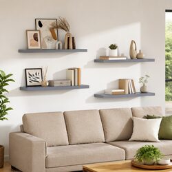 Set of 4 Floating Wall Shelves Grey Display Ledges 90x23.5cm