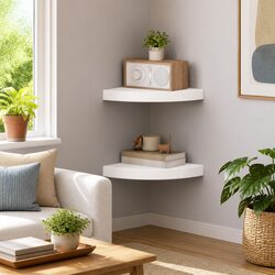 Corner Wall Shelves 2 pc Floating Display Ledge White