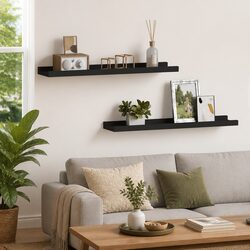 Ledge Shelf Set for Pictures - 2 Black MDF Wall Units