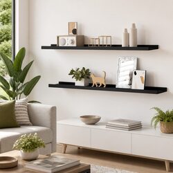Wall Mount Floating Display Ledges, Black, 2 pcs