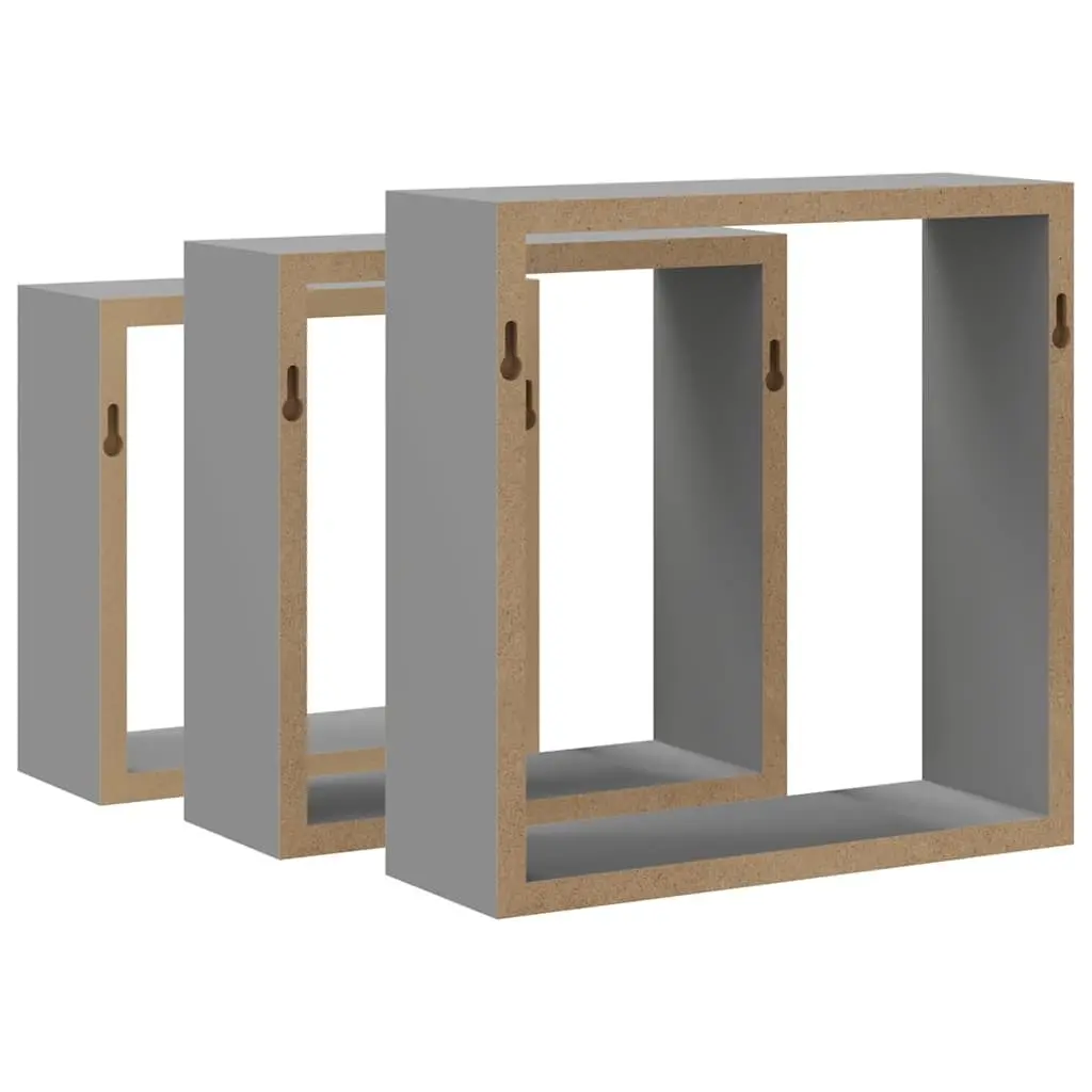 Wall Cube Shelves 3 Pieces Grey Storage Organiser Display Floating Corner Unit
