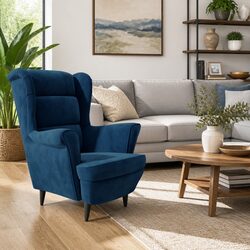 Blue Velvet Armchair with Plywood Frame