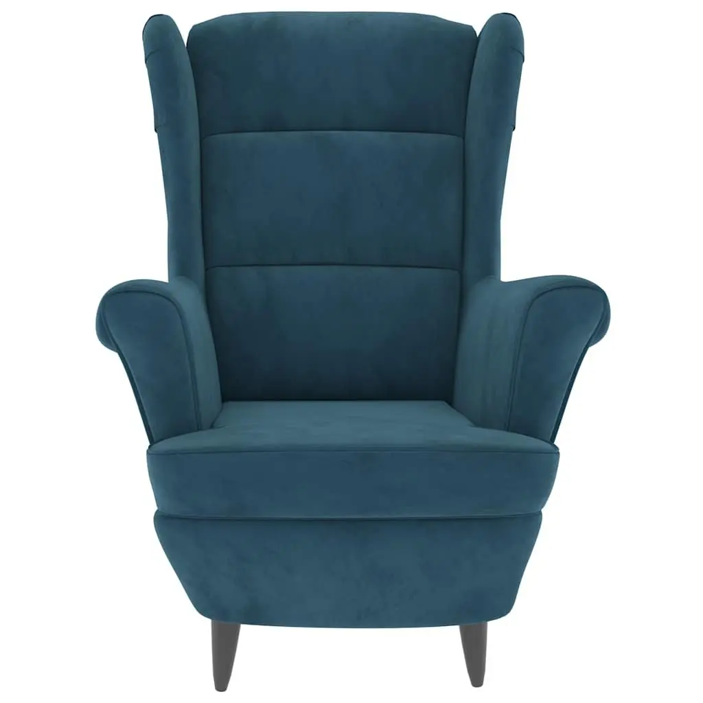 Armchair Padded Backrest Velvet Upholstered Blue