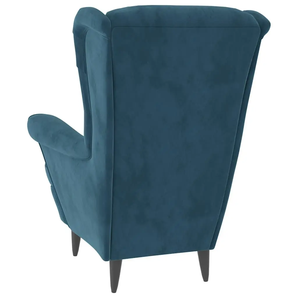 Armchair Padded Backrest Velvet Upholstered Blue