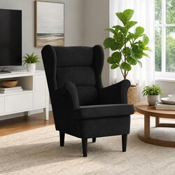 Padded Backrest Velvet Armchair in Black