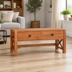100x40x45 cm Teak Wood TV Cabinet with Storage Drawers