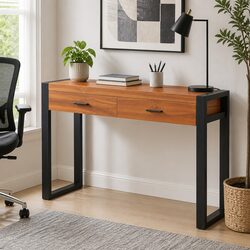 Brown Wooden Office Desk with 2 Drawers 100x40x75 cm