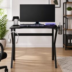 Black K Shape Leg Gaming Desk with Ergonomic Features
