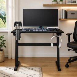 Black Gaming Desk with RGB LED Lighting and Accessories