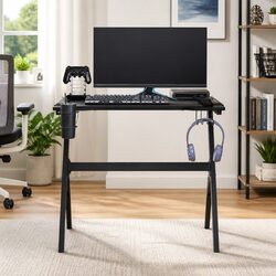 LED RGB Black Gaming Desk with Ergonomic Design