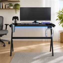 Y Shape Gaming Desk with LED RGB Lighting, Black Finish