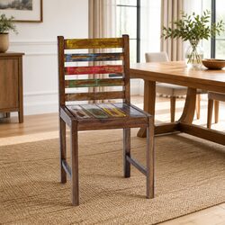 Set of 2 Reclaimed Wood Dining Chairs Vintage Design