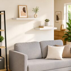 Floating Wall Shelves Set, Oak and White, 60x23.5cm