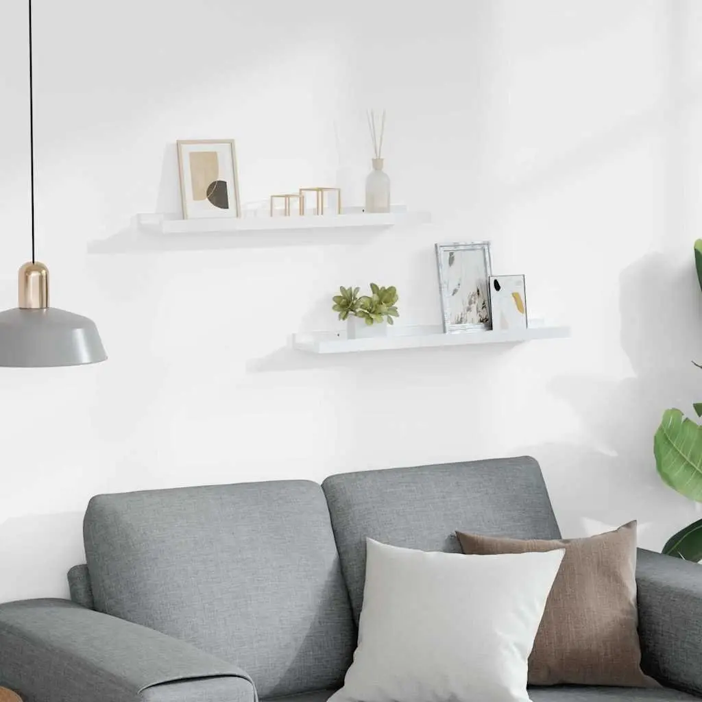 Floating Shelves High Gloss White 60x9x3cm 2 Piece Sturdy Storage Display Shelving