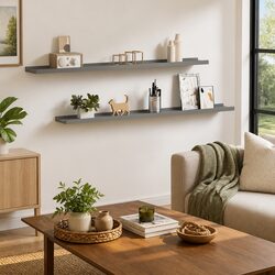 Wall-Mounted Shelves Set of 2 Grey 100x9x3 cm