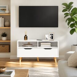 White High Gloss TV Cabinet with Engineered Wood Structure