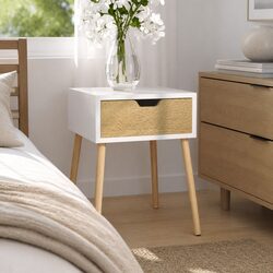 White Sonoma Oak Engineered Wood Nightstand with Drawer