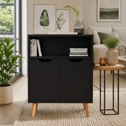 Engineered Wood Black Sideboard with Ample Storage