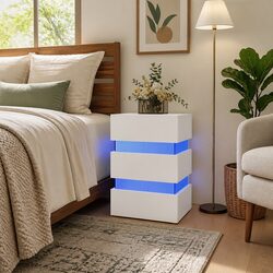 LED Bedside Cabinet in White with Integrated Light