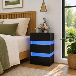 Black LED Bedside Cabinet 45x35x67 cm Engineered Wood