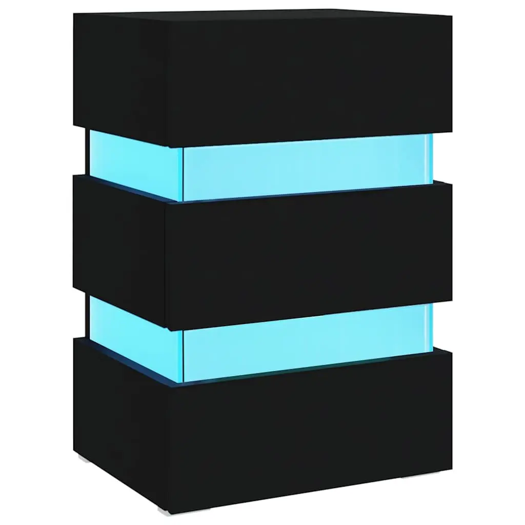 LED Bedside Cabinet with Integrated LED Light 45x35x67 cm Black Engineered Wood Nightstand Storage