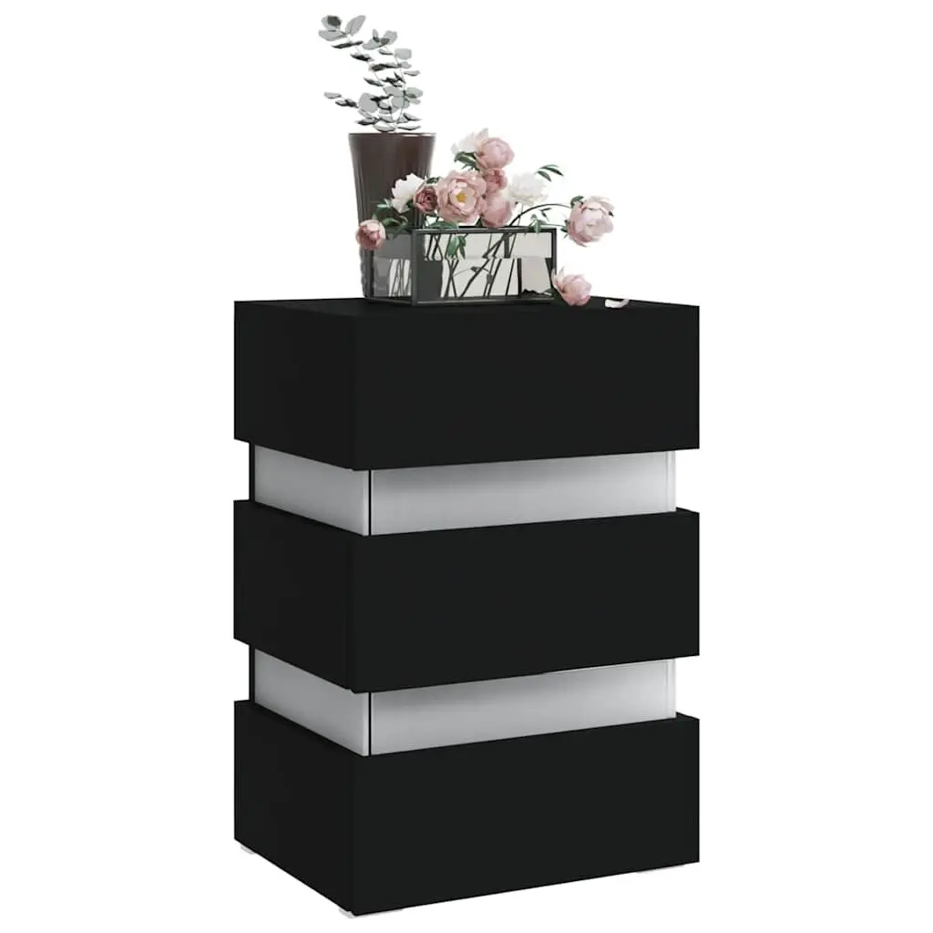 LED Bedside Cabinet with Integrated LED Light 45x35x67 cm Black Engineered Wood Nightstand Storage