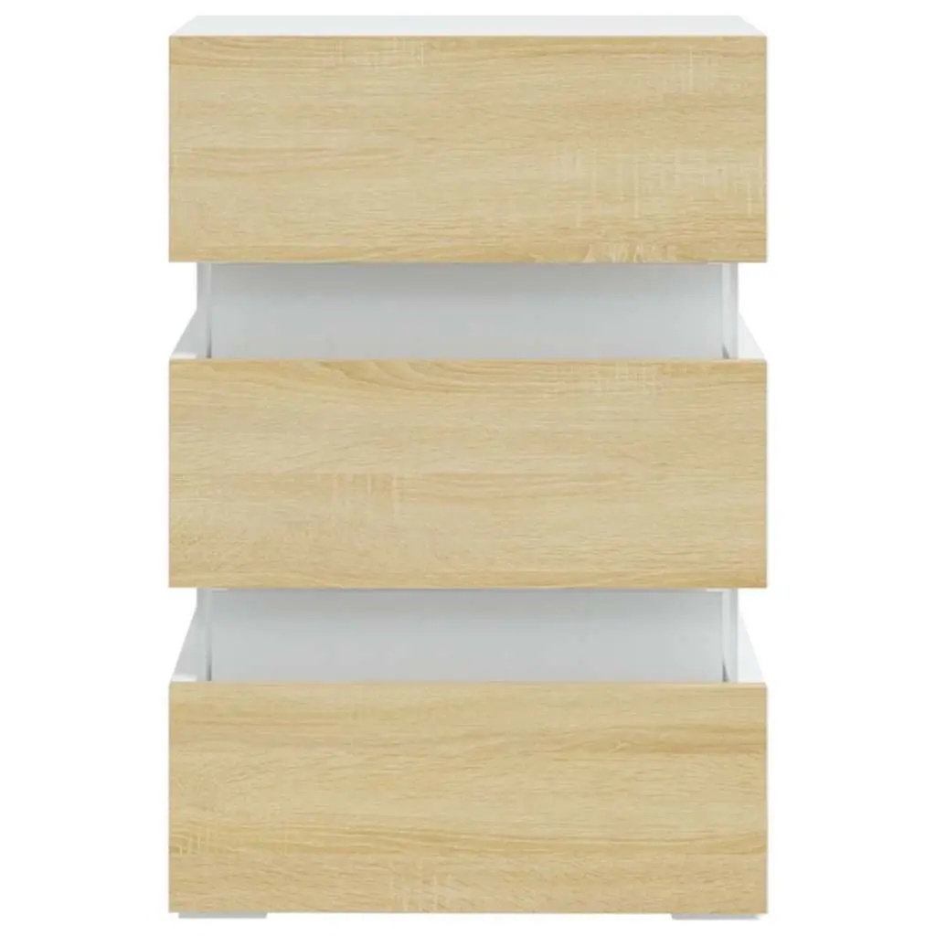 LED Light Nightstand with Storage Engineered Wood Beige 45x35x67cm