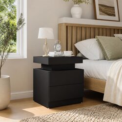 Engineered Wood Nightstand Black Bedside Cabinet 45x35x52cm
