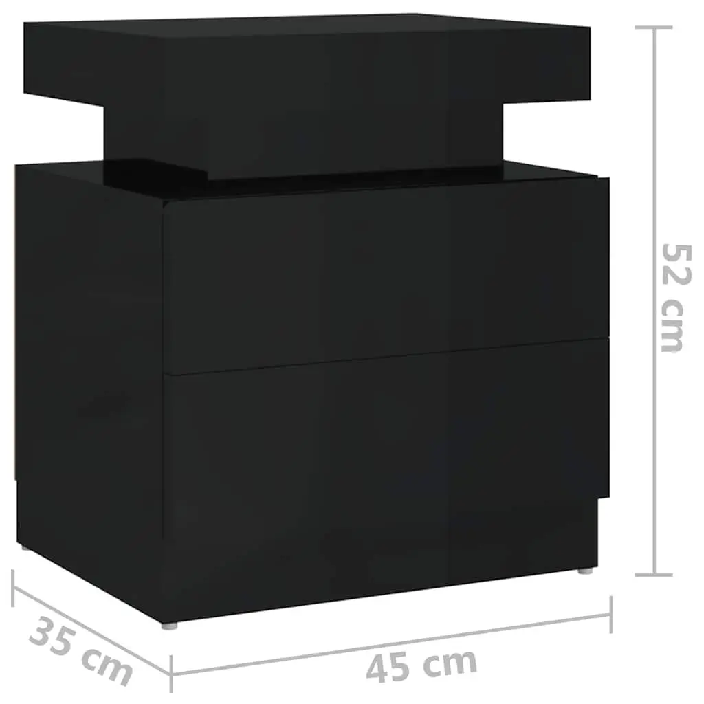 Bedside Table High Gloss Black Storage 45 x 35 x 52 cm
