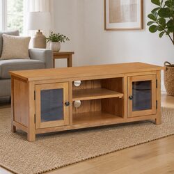 Solid Oak Wood TV Cabinet 110x35x44 cm with Doors