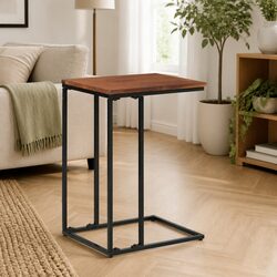 Brown Wooden End Table with Iron Frame 35x45x65cm