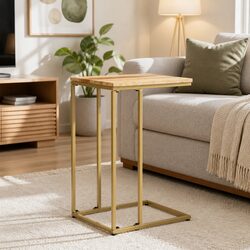 Side Table with Solid Mango Wood and Iron Frame, 35x45x65cm