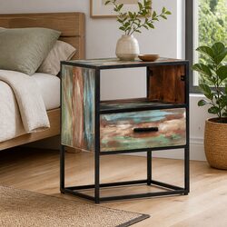 Bedside Table with Drawer 40x30x50cm, Solid Reclaimed Wood