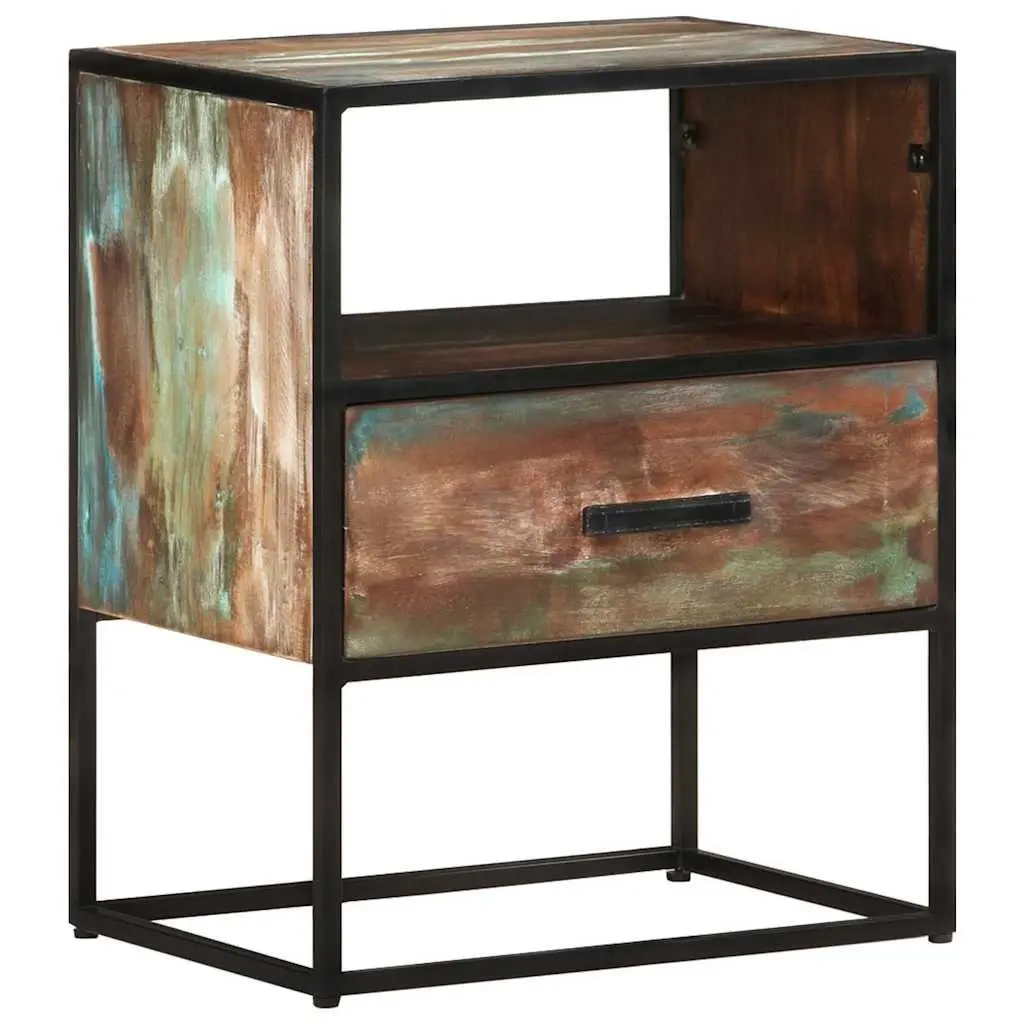 Bedside Table Solid Reclaimed Wood Multicolour 40x30x50cm Nightstand with Drawer