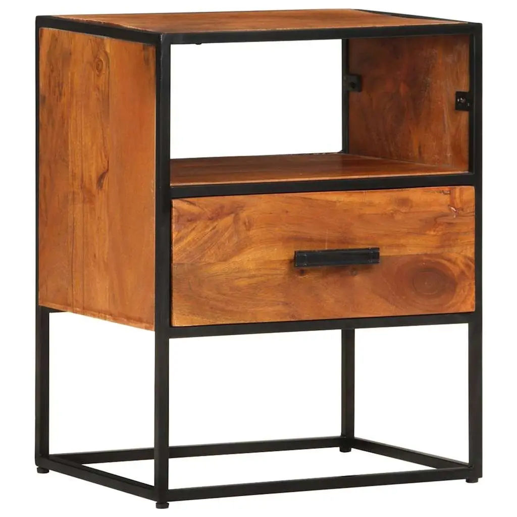 Bedside Table Vintage Industrial Style 40x30x50 cm Brown Solid Acacia Wood Cabinet Nightstand 1 Drawer